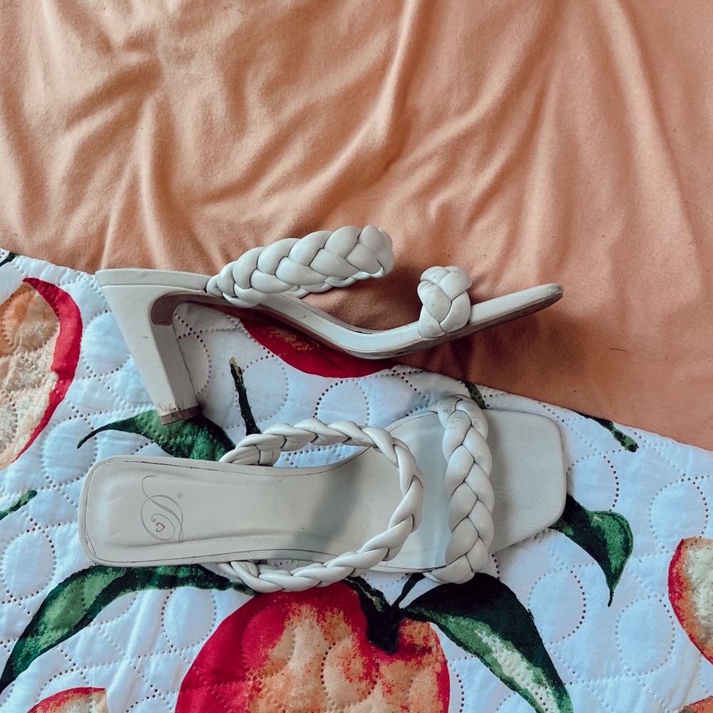 White braided heels